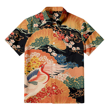 Personality fashionJapanese Crane Flower Button-up Shirt