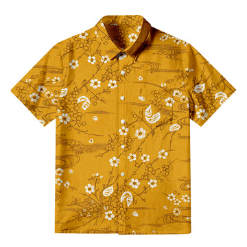 Personality fashionYellow Small White Flowers Button-up Shirt