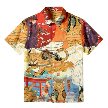 Personality fashionSamurai Cat Funny Art Japanese Button-up Shirt