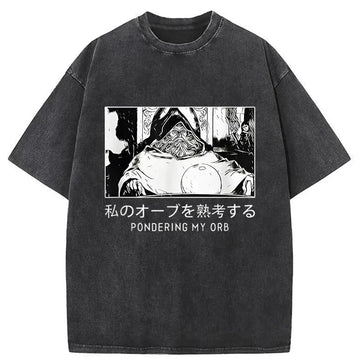 Personality fashion A Wizard Thinking Japanese Washed T-Shirt