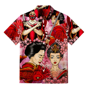 Personality fashionBeautiful Japanese Geisha Dream Button-up Shirt