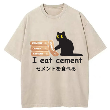 Personality fashion I Eat Cement Cursed Cat Meme Washed T-Shirt