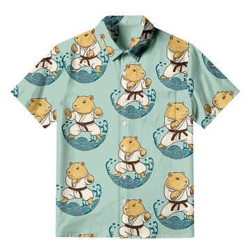 Personality fashionCute Capybara Taekwondo Aloha Button-up Shirt