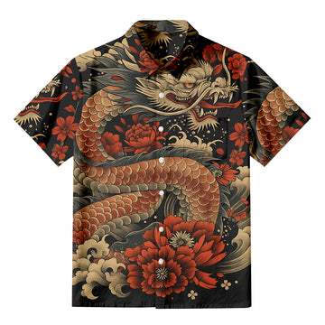 Personality fashionVintage Japanese Art Dragon Button-up Shirt