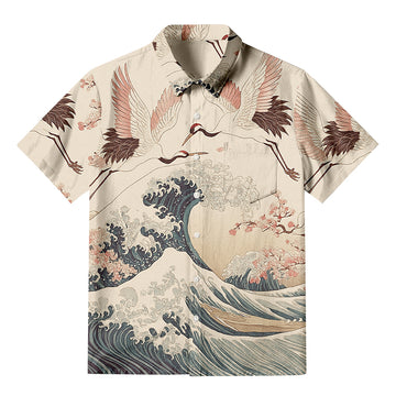 Personality fashionCranes Dancing On The Waves Aloha Button-up Shirt