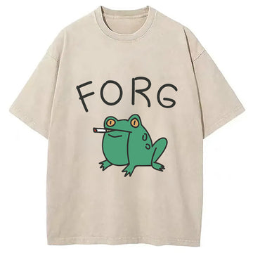 Personality fashion Smoking Frog Washed T-Shirt