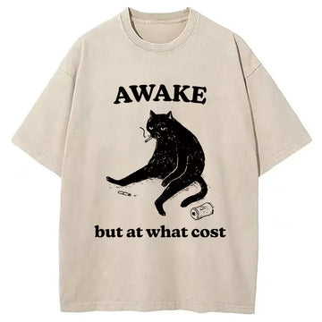 Personality fashion Decadent Smoking Cat Washed T-Shirt