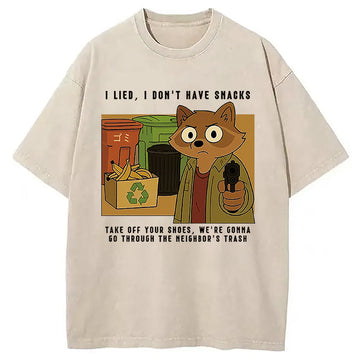 Personality fashion No Snacks Only Trash Hunting Washed T-Shirt