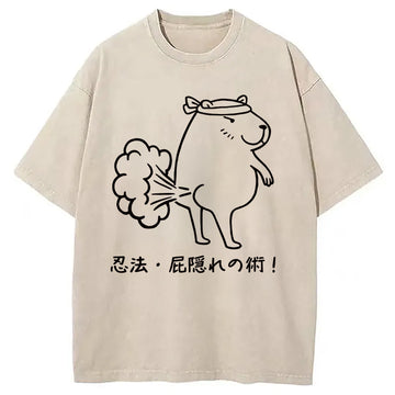 Personality fashion Funny Ninjutsu Fart Hiding Technique Washed T-Shirt