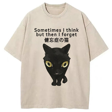 Personality fashion Amnesiac Cat Washed T-Shirt
