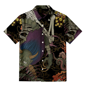 Personality fashionJapanese Yokai And Skeletons Aloha Button-up Shirt