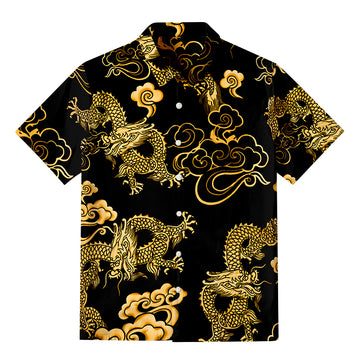 Personality fashionBlack Gold Oriental Dragon Button-up Shirt