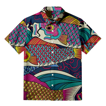 Personality fashionColorful Japanese Koinobori Aloha Button-up Shirt