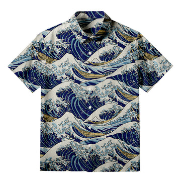 Personality fashionJapanese Great Wave Aloha Button-up Shirt