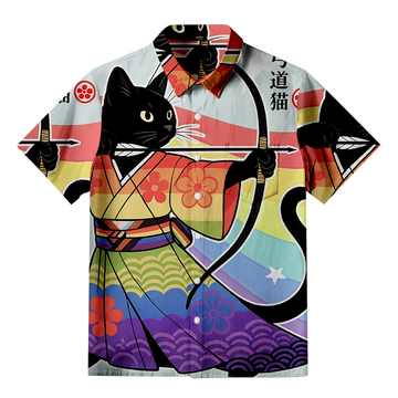 Personality fashionRainbow Kimono Cat Archery Aloha Japanese Button-up Shirt