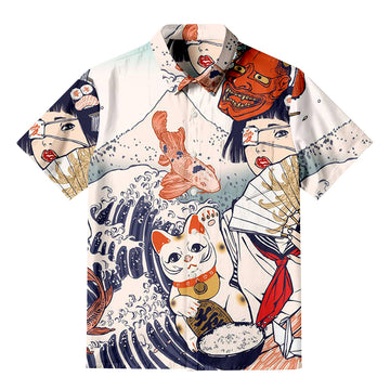 Personality fashionMasked Woman And Cat Button-up Shirt