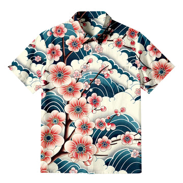 Personality fashionPink And White Cherry Blossoms Button-up Shirt