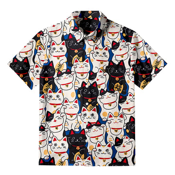 Personality fashionEdo Period Lucky Cat Button-up Shirt