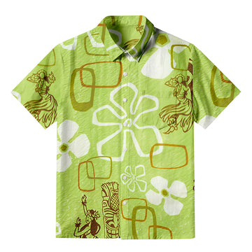 Personality fashionHula Girl Green Button-up Shirt
