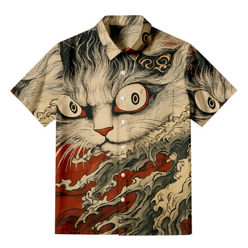 Personality fashionFolklore Ghost CatUkiyo-e Button-up Shirt