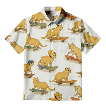 Personality fashionCat Skateboarding Button-up Shirt