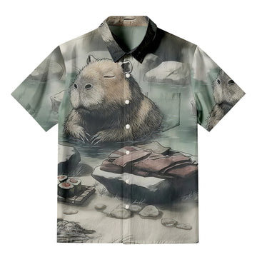 Personality fashionCapybara In Hot Springs Button-up Shirt