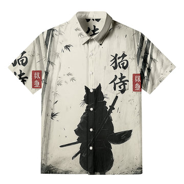 Personality fashionSamurai Cat In The Bamboo Forest Button-up Shirt
