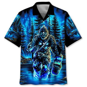Bigfoot Fishing Blue Moon Light Hawaiian Shirt