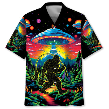 Bigfoot Fishing Forest Hawaiian Shirt