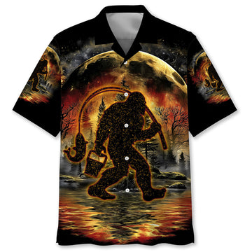 Fiery Bigfoot Fishing Hawaiian Shirt