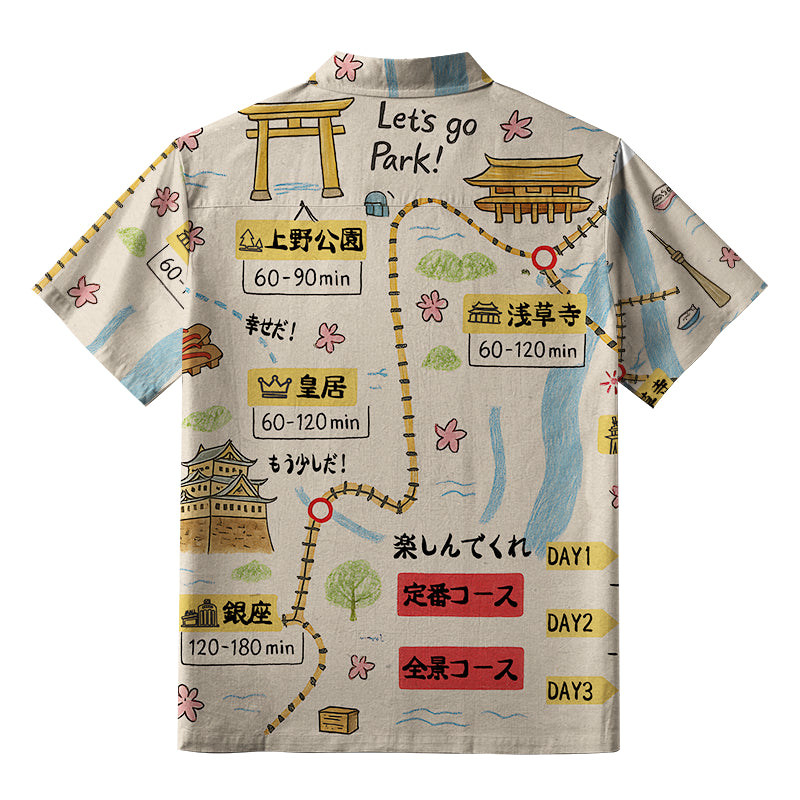 Tokyo's Famous Attractions Roadmap Aloha Hawaiian Shirt