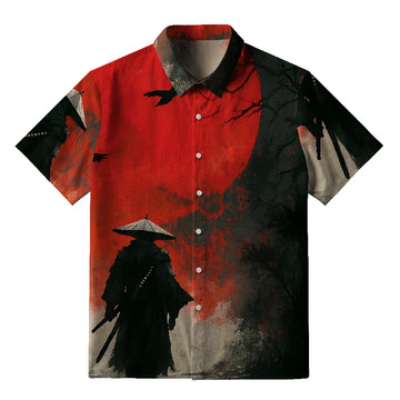Personality fashion  Blood Night Samurai Button-up Shirt