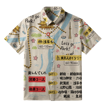 Personality fashion  Tokyo's Famous Attractions Roadmap Button-up Shirt