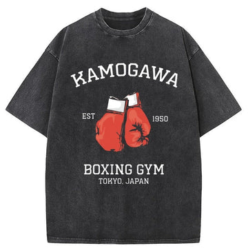 Personality fashion Retro Boxing Gloves Manga Anime Washed T-Shirt