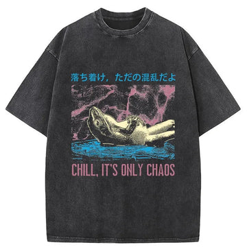 Personality fashion Stay Calm Frog Japanese Washed T-Shirt