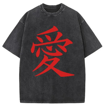 Personality fashion Love Kanji Washed T-Shirt