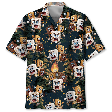 Chocolate and Cracker Chasing Marshmallow Camping Hawaiian Shirt
