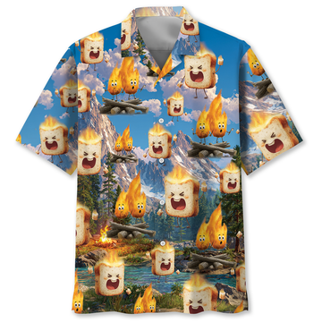 Funny Burning Marshmallow Camping Hawaiian Shirt