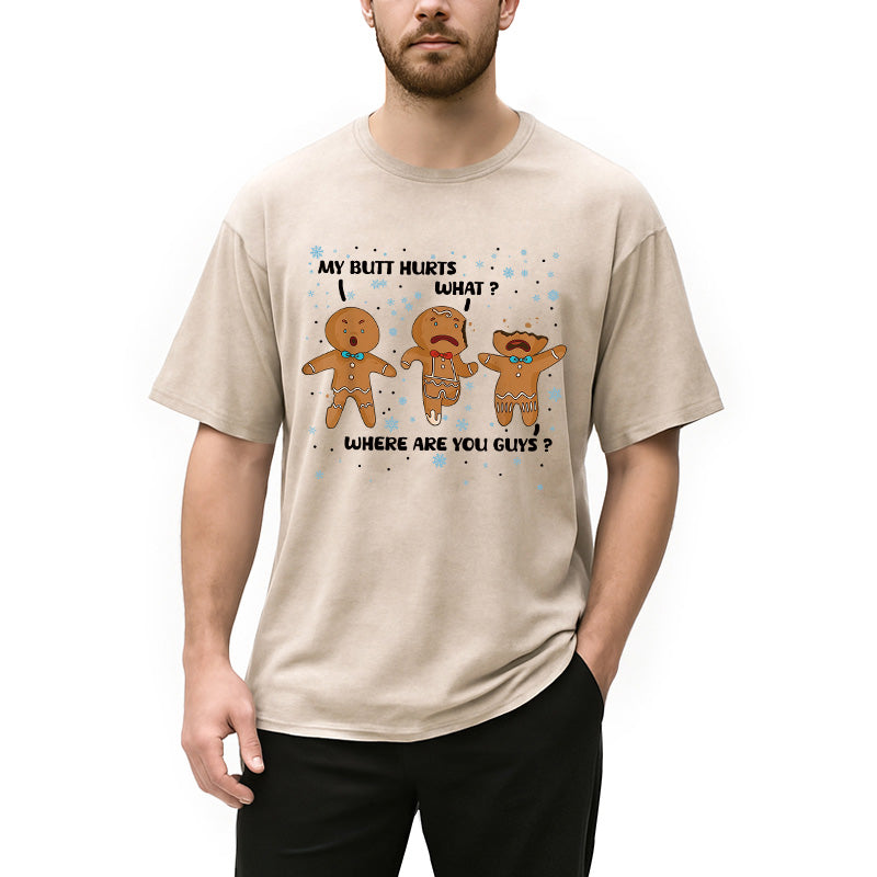 Personality fashion My Butt Hurts Funny Christmas Washed T-Shirt
