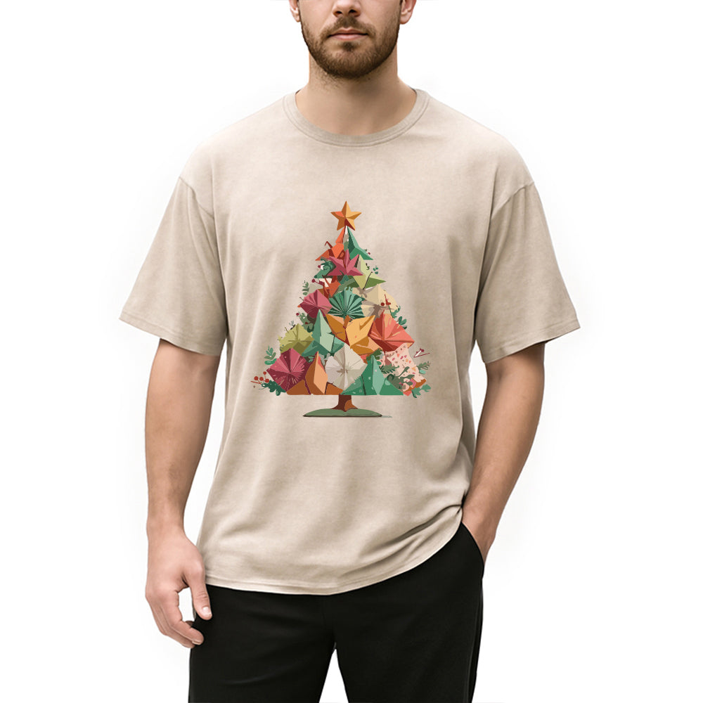 Personality fashion Colorful Origami Christmas Washed T-Shirt