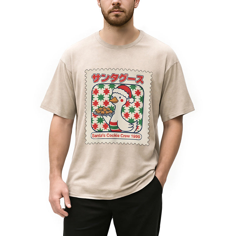 Personality fashion Kawaii Christmas Goose Washed T-Shirt