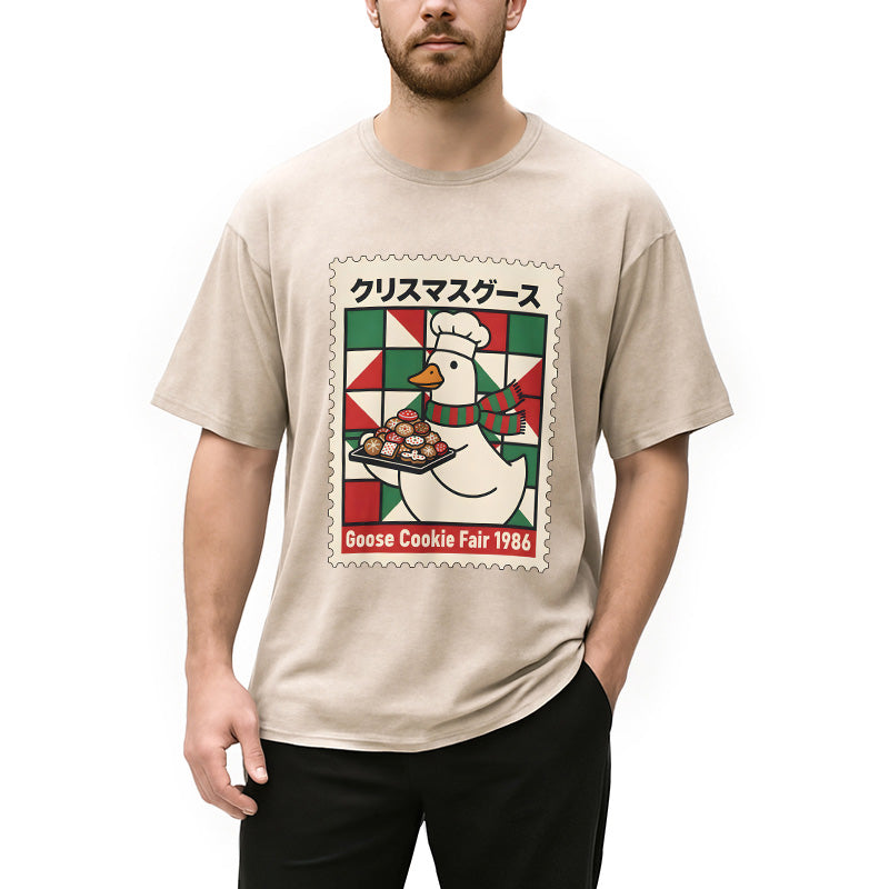 Personality fashion Funny Goose Christmas Washed T-Shirt