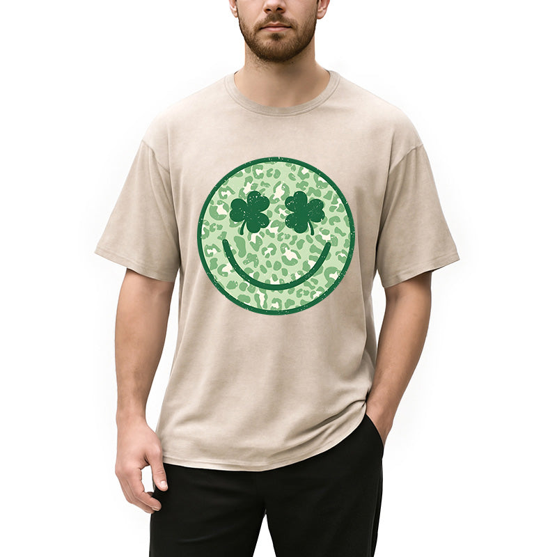 Personality fashion Shamrock Smile St Patrick's Day Washed T-Shirt
