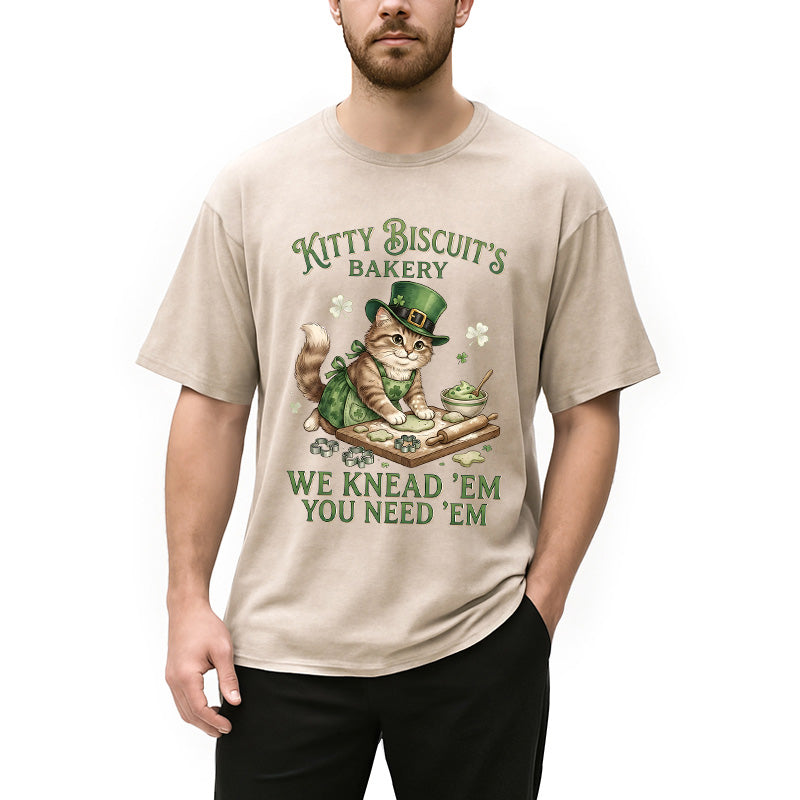 Personality fashion Funny Cat St Patrick's Day Washed T-Shirt
