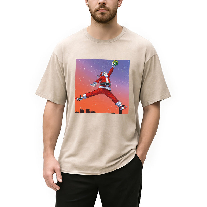 Personality fashion Air Santa Claus Christmas Washed T-Shirt