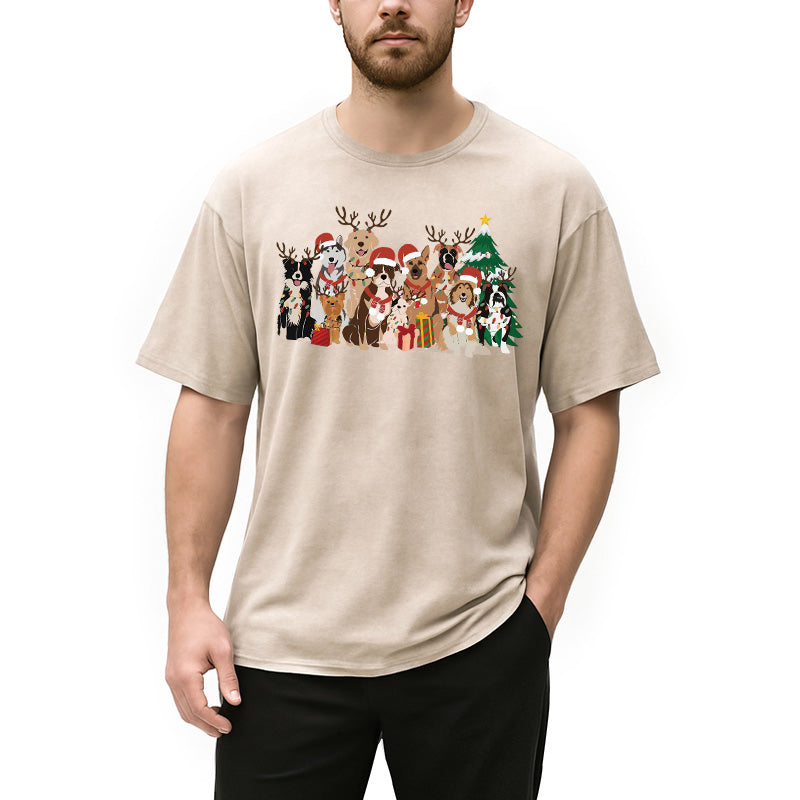 Personality fashion Christmas Dogs Washed T-Shirt