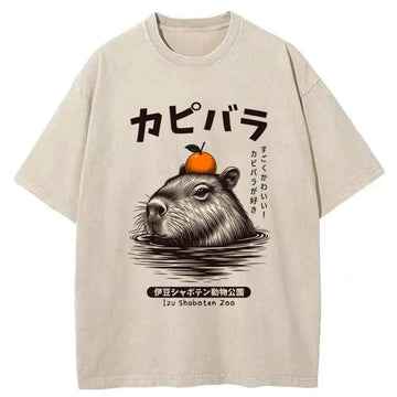 Personality fashion Capybara Hot Spring Washed T-Shirt