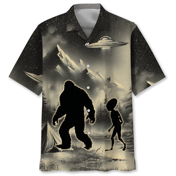 Mysterious Bigfoot and Alien At Campsite Hawaiian Shirt