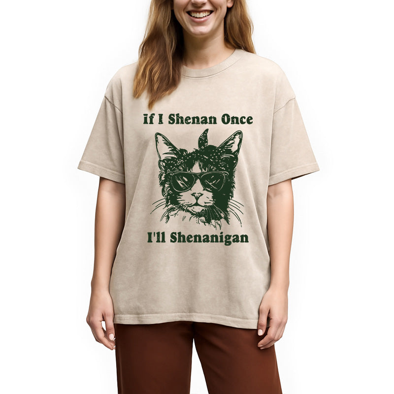 Personality fashion St. Patrick's Day Elegant Cat Washed T-Shirt