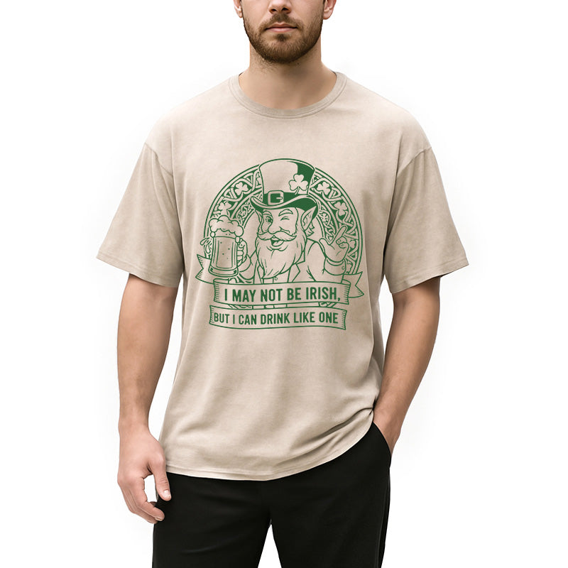 Personality fashion Funny St. Patrick's Day Leprechaun Beer Washed T-Shirt